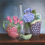In opdracht gemaakt: Stilleven met kruiken, olie op doek, 50 x 50 cm